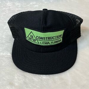 Vintage BMW Construction Trucker Hat Made USA Snapback Mesh Lithia FL